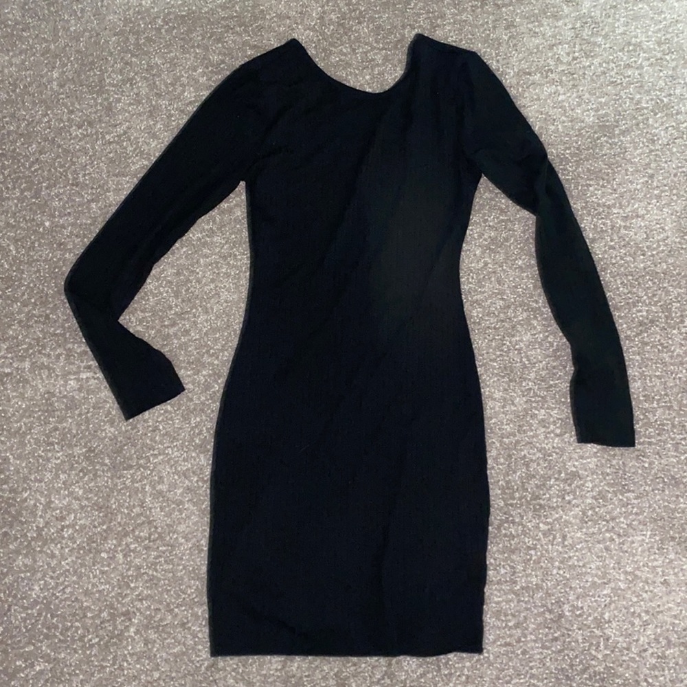 Black Backless Long Sleeve Midi Bodycon Dress